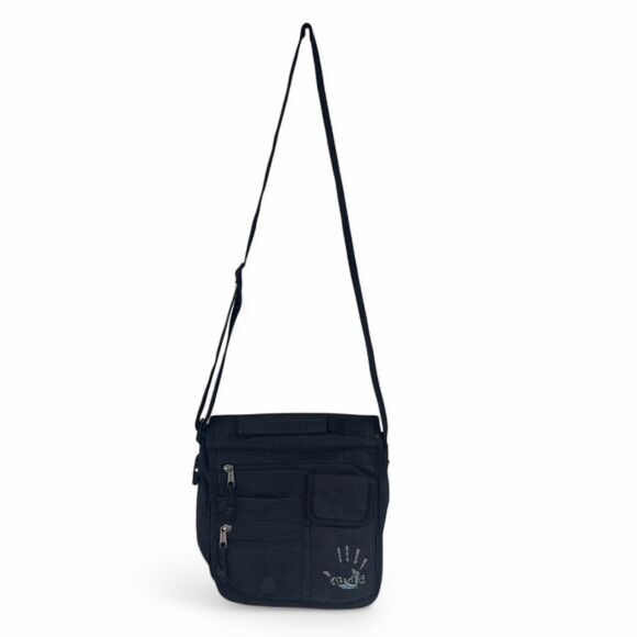 VTG 90s Y2K Mudd Black Messenger Bag Crossbody Canvas Pockets School Goth Defect - Picture 1 of 14